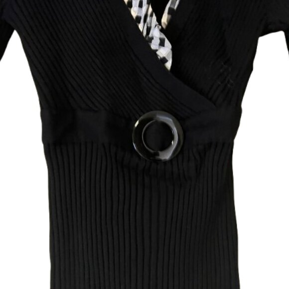 Tracy M. Black Stretch Sweater w/Houndstooth Ruffle Collar & Cuffs - Large - Picture 2 of 4